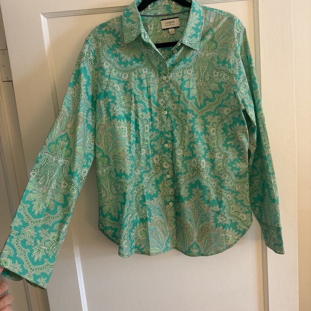 J.Crew Mint Green Paisley Button-Up Shirt